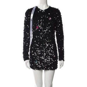 Cynthia Rowley Black Sequin Gem Embellished Shift Mini Dress - Size M
